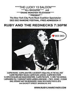 Ruby and the Rednecks Dee Dee Ramone Tribute Show Flyer